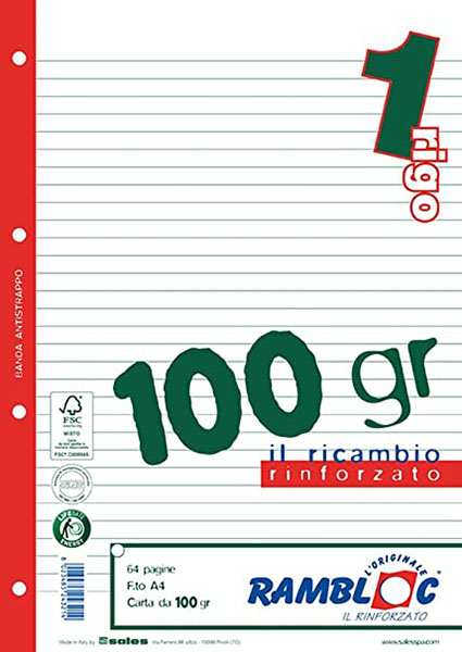 Ricambi Rinforzati Fogli Carta Quaderno A4 A5 Righe Quadretti Rambloc 320  pg