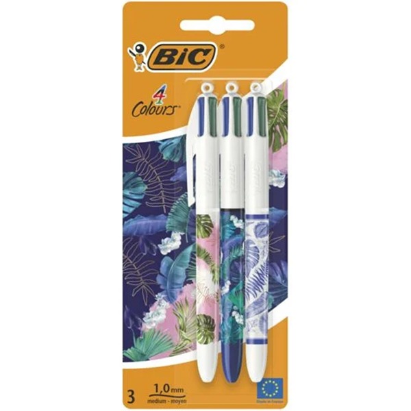 PENNA BIC 4 COLORI DECOR BOTANIC CONF. 3 PZ - Puntolinea Shop