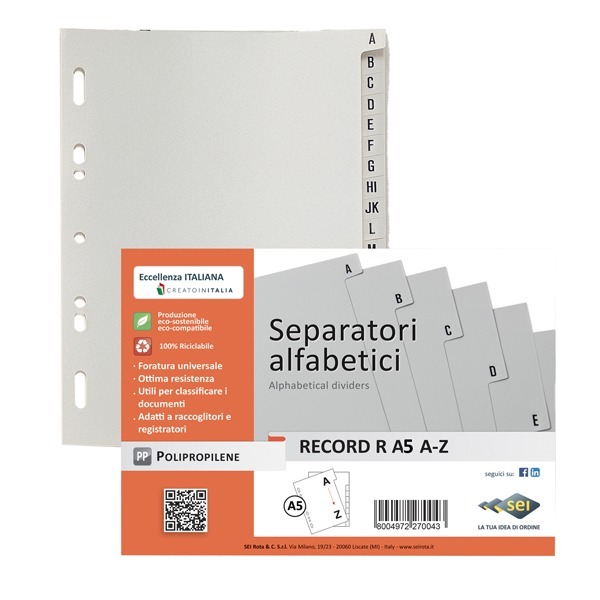 DIVISORE ALFABETICO A-Z A5 - PLASTICA - ESSELTE - Puntolinea Shop